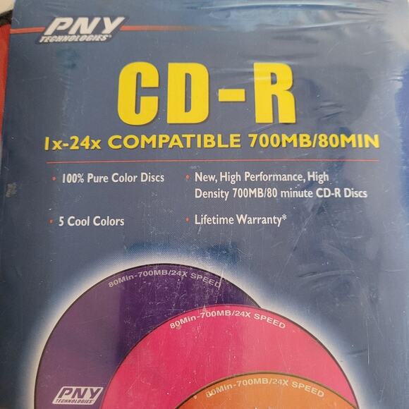 New Sealed PNY Technology CD-R 20pk with 5 Cool Colors with Wallet Music Media - Picture 3 of 8